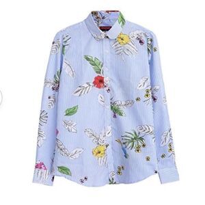 NEW Dioufond Flamingo Leaf Print Casual Long Sleeve Blouse in Size 3XL